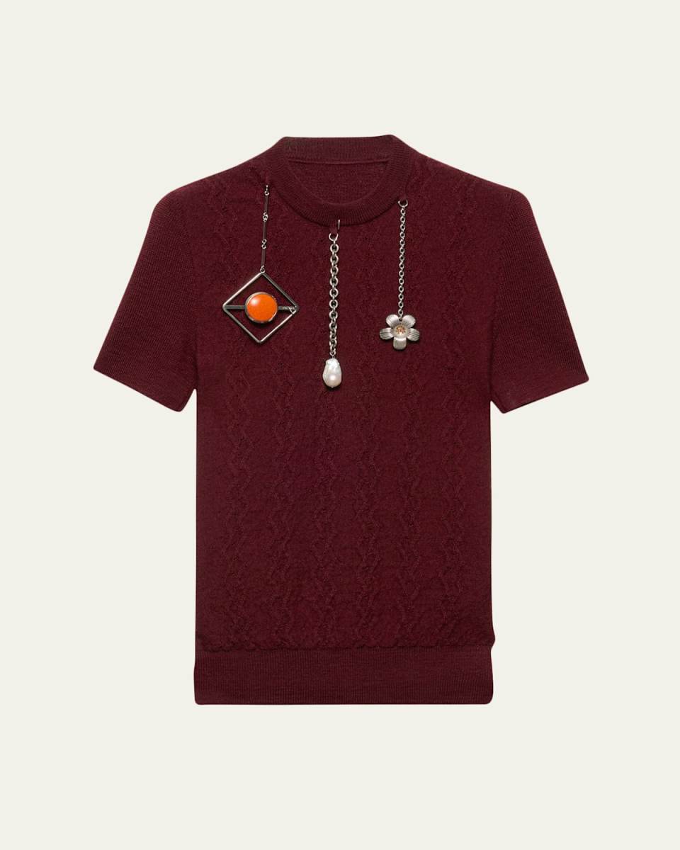 Pendant Short-Sleeve Wool Sweater